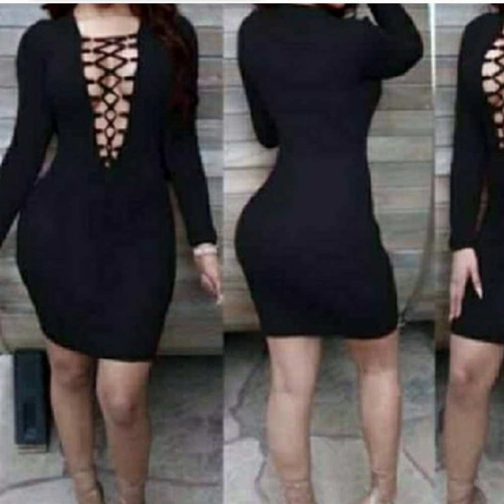 Lace-up black mini dress